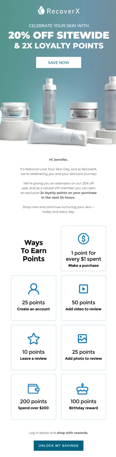 RecoverX email design for love your skin day by Flowium.