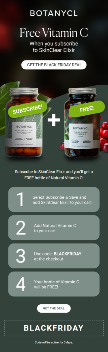 Black Friday email design from Botanycl by Flowium.