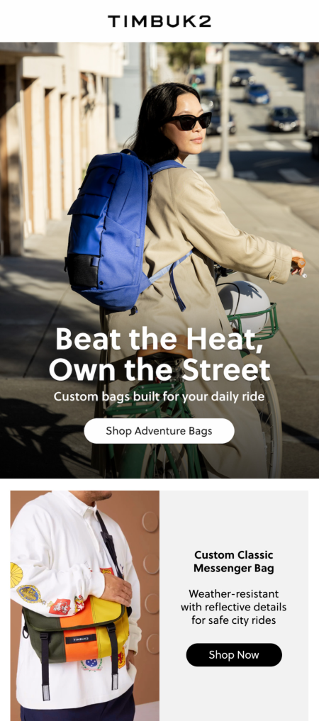 Beat the heat, own the street email design from Timbuk2 by Flowium.