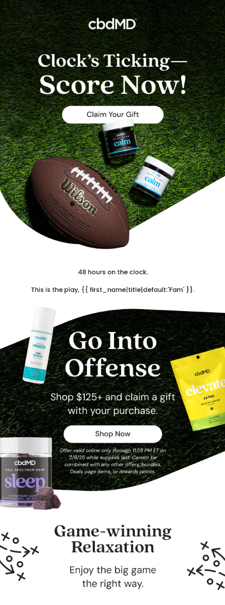 Football Day email design from cbdMD by Flowium.