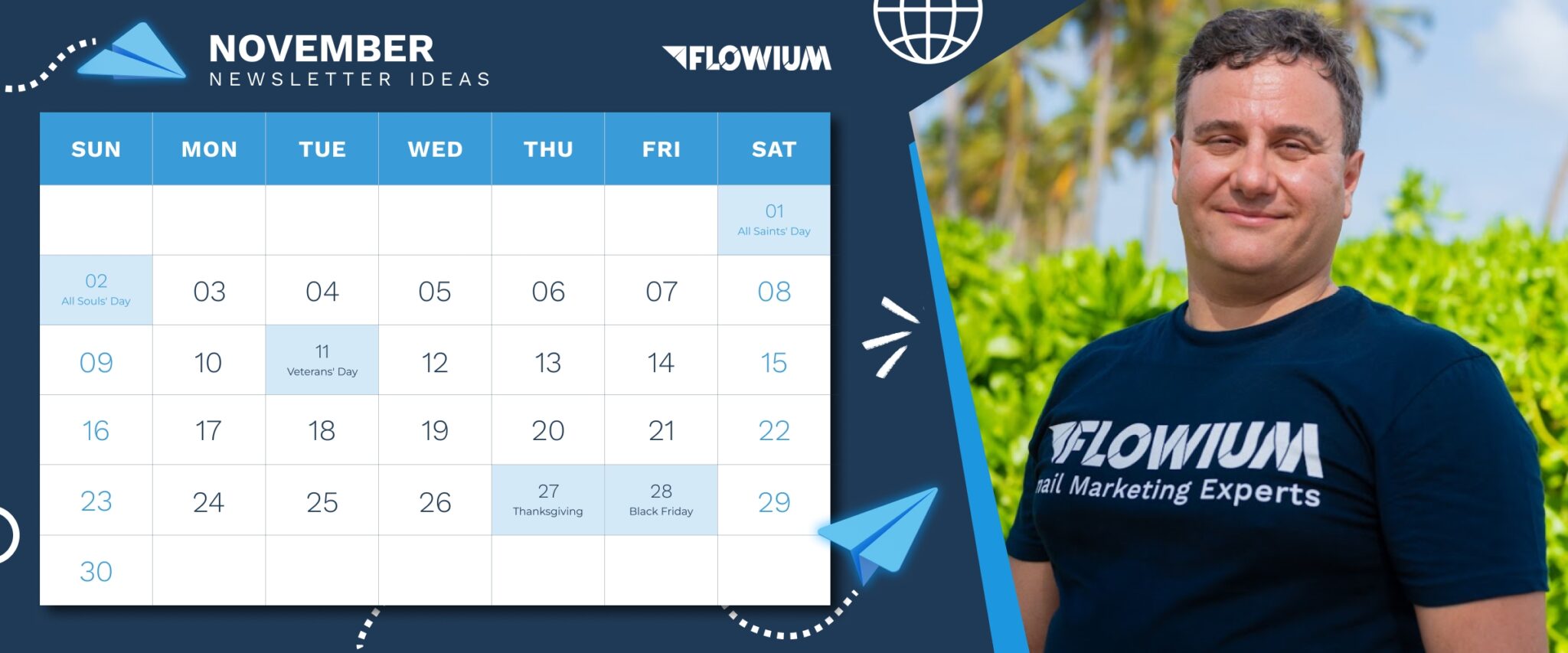 Cassidy Paulus, Flowium`s Client services director stands beside a Flowium November calendar.