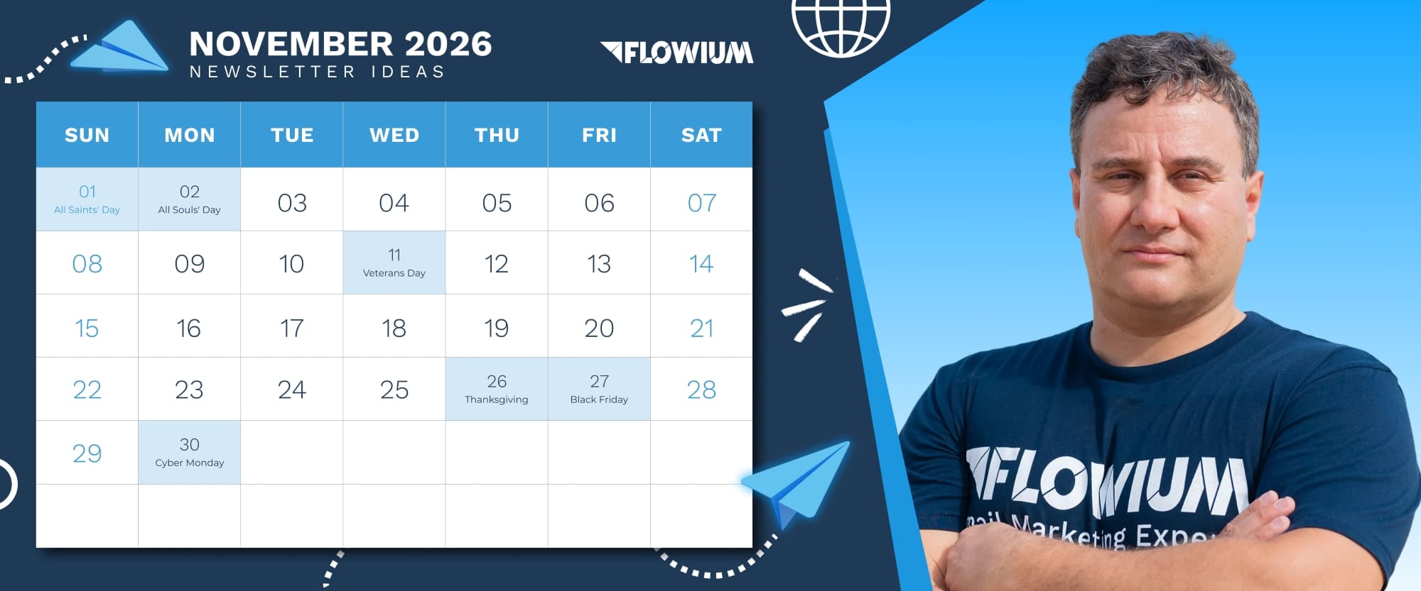 Cassidy Paulus, Flowium`s Client services director stands beside a Flowium November calendar.
