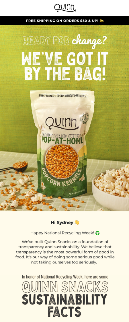 National Recycling Day email design from Quinn by Flowium.