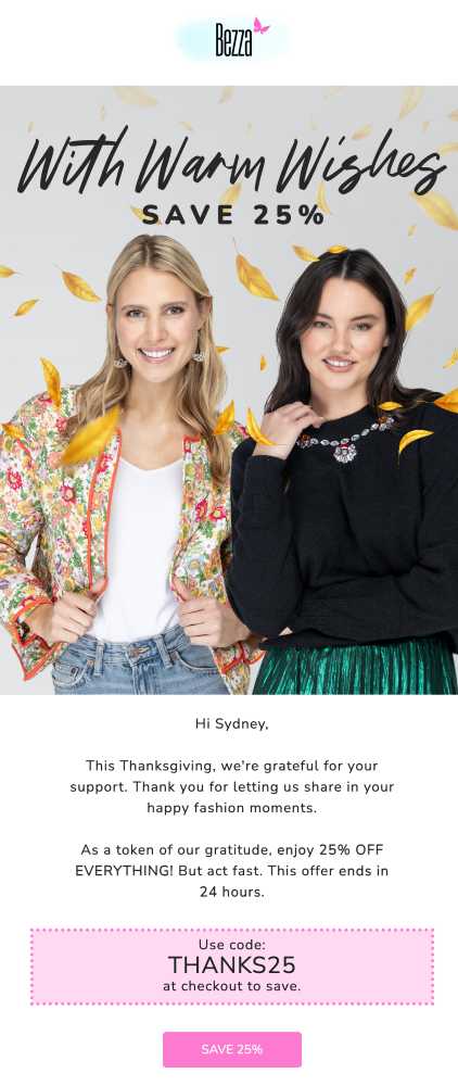 Thanksgiving email design from Bezza by Flowium.