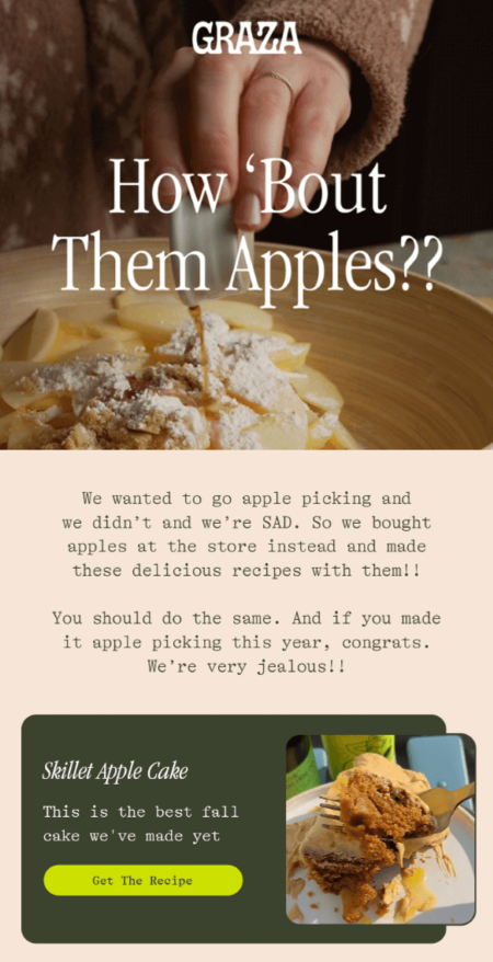 Cake Day email with apple cake.