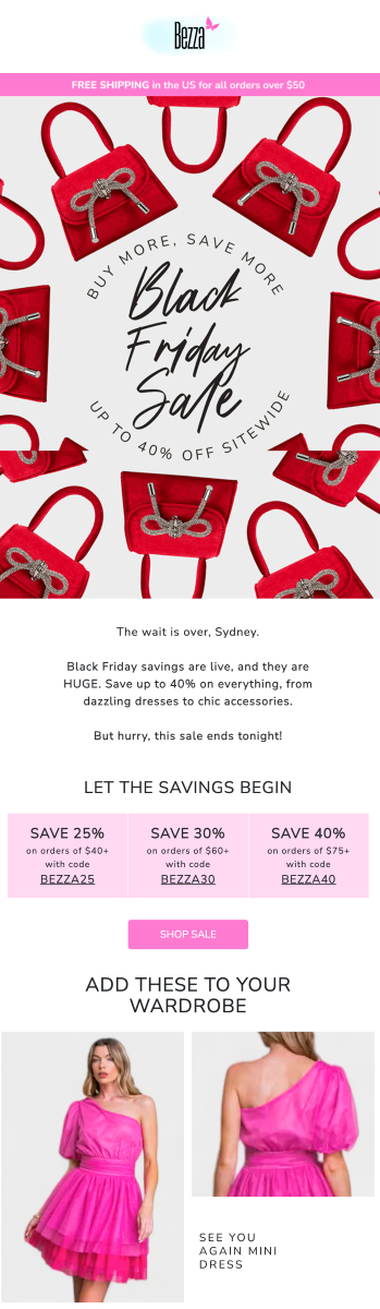 Black Friday email design from Bezza by Flowium.