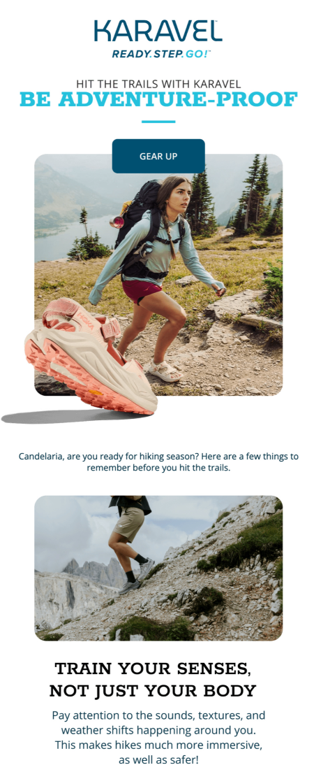Hiking Day email design from Karavel by Flowium.