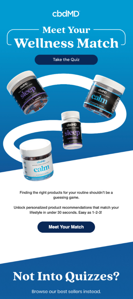 Take a quiz email from cbdMD by Flowium.