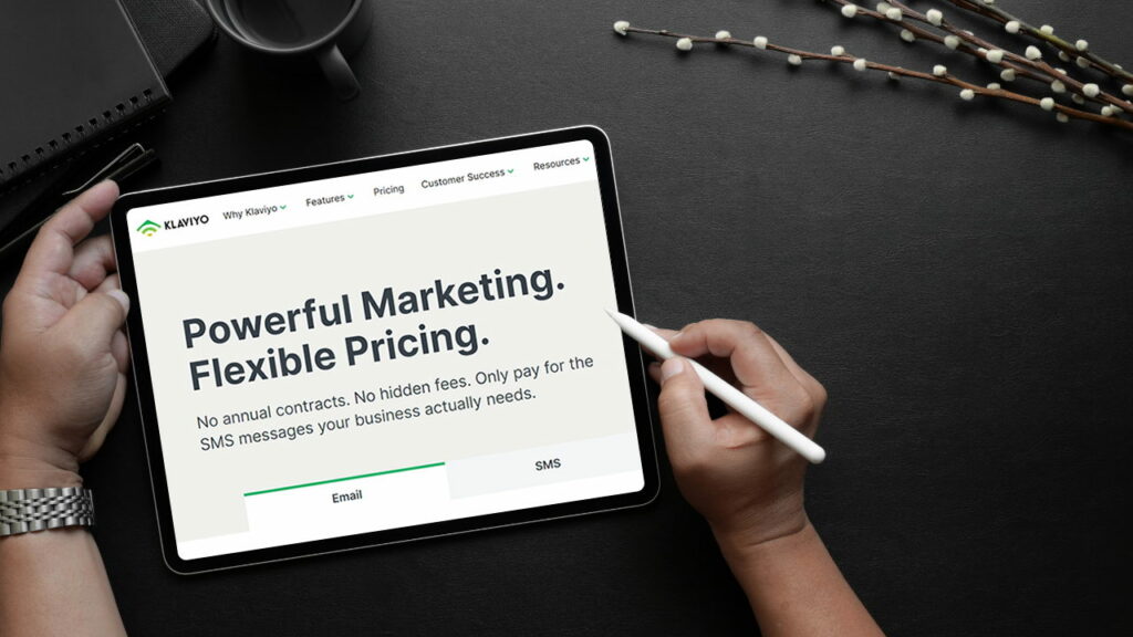 Klaviyo pricing on a tablet