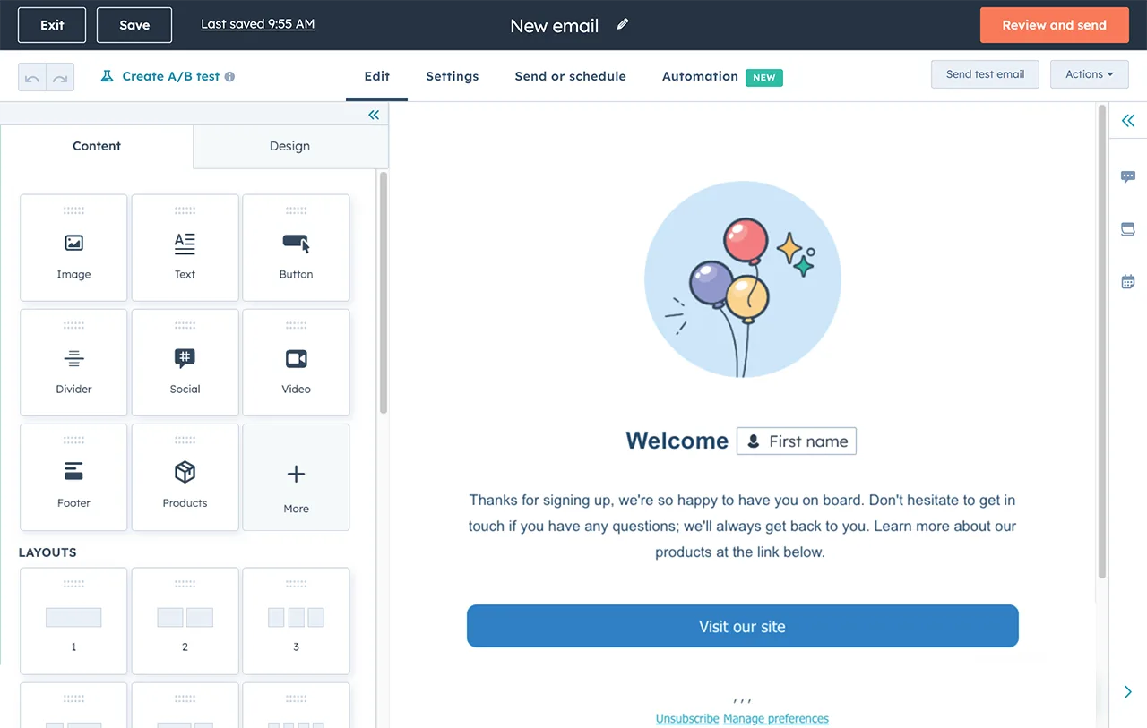HubSpot editor overview.