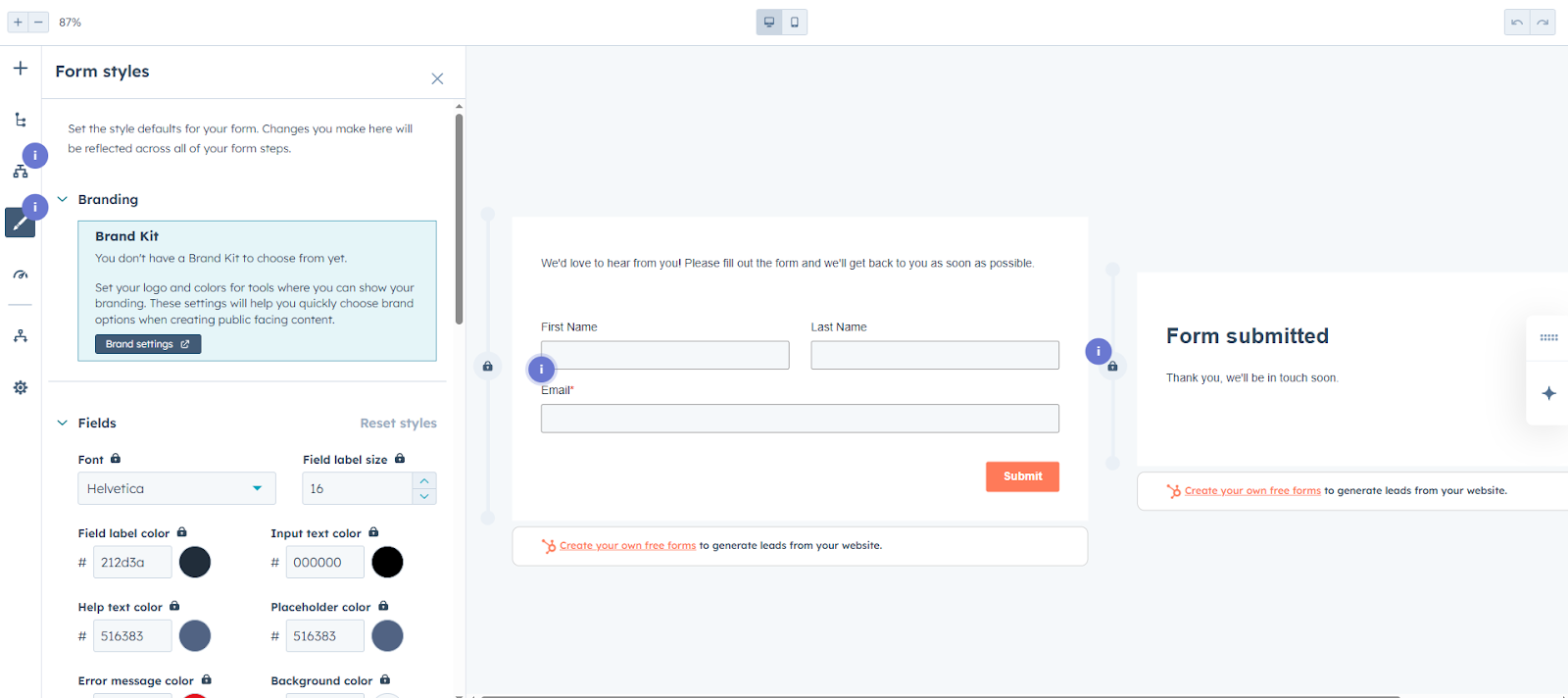 HubSpot registration forms builder.