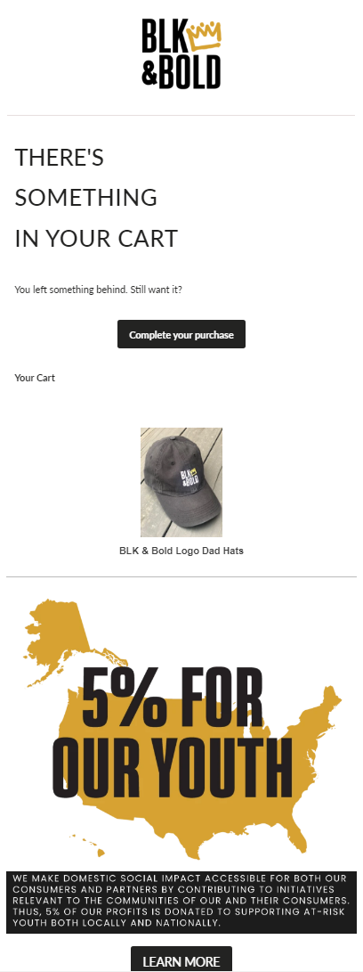 Abandoned cart email example from BLK & BOLD