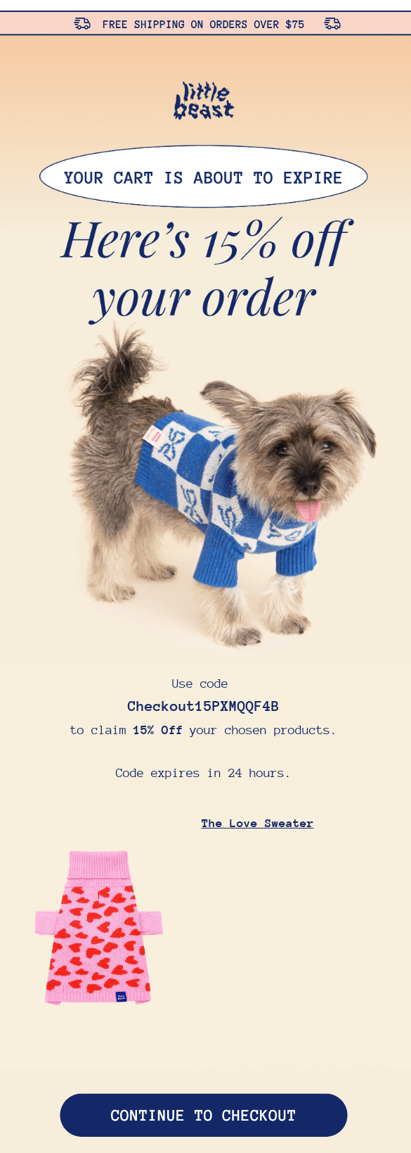 Email design from little beast with Subject Line: Special offer - 15% Off.