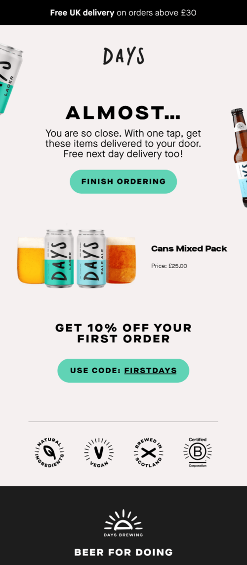 Email design from Days Brewing Co.