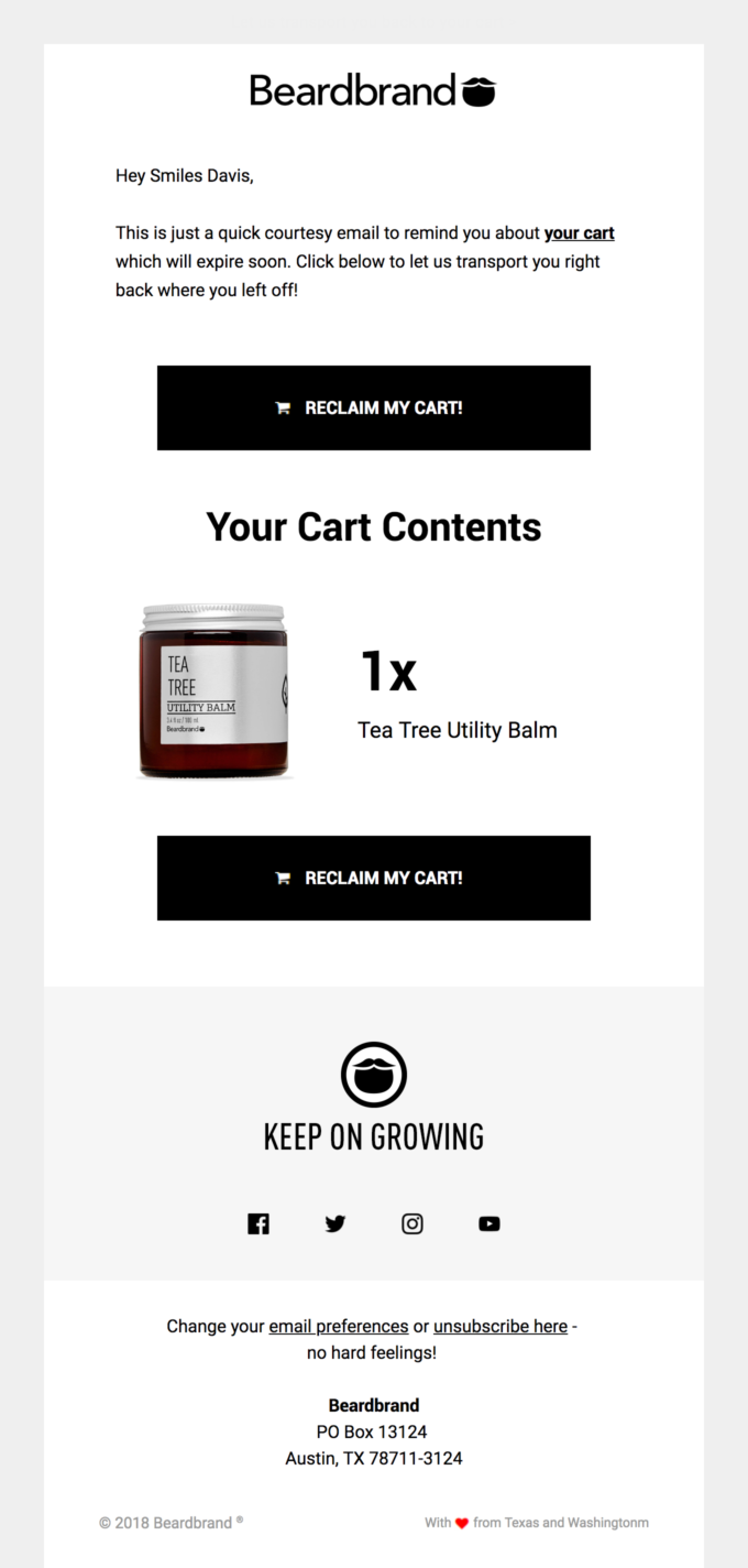 Example of an abandoned cart email as an ad copy.