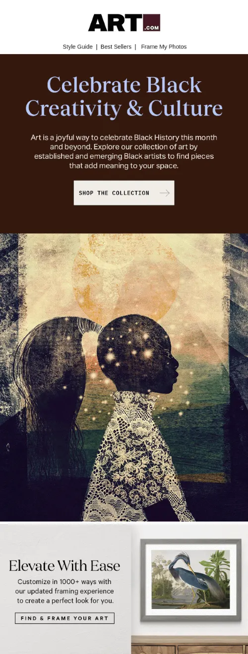 Black History Month email design by ART.com.