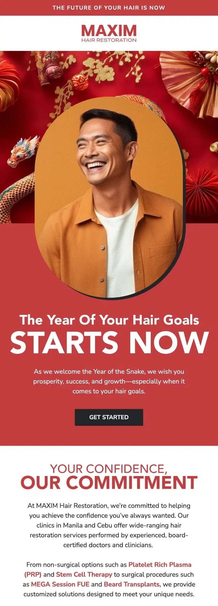 Maxim Hair Restoration Lunar New Year email design by Flowium.