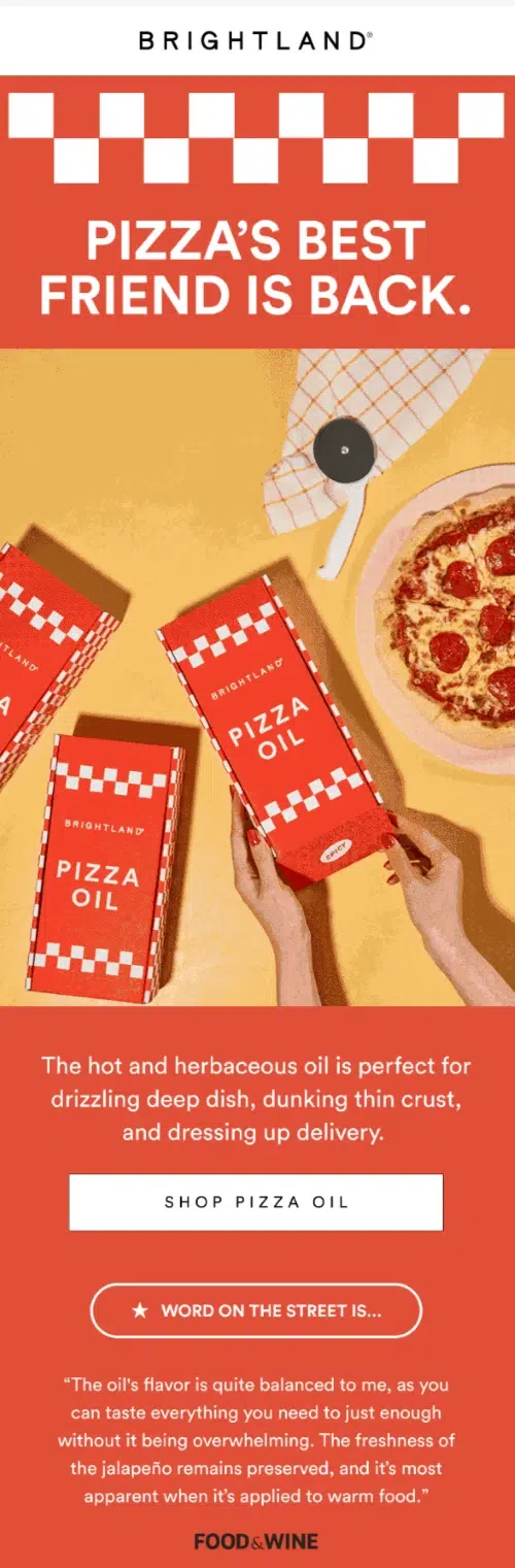 National Pizza Day email design by Brightland.