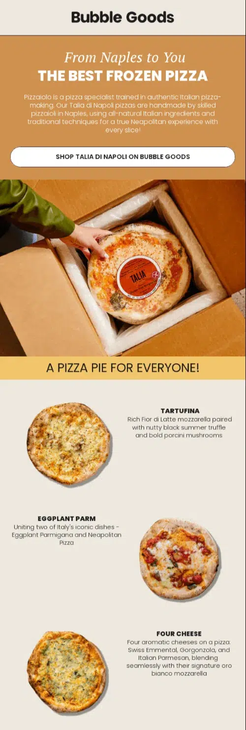National Pizza Day email design by Bubble Goods.
