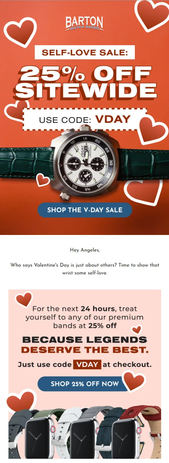 Barton Watch Bands Valentine’s Day email design by Flowium.
