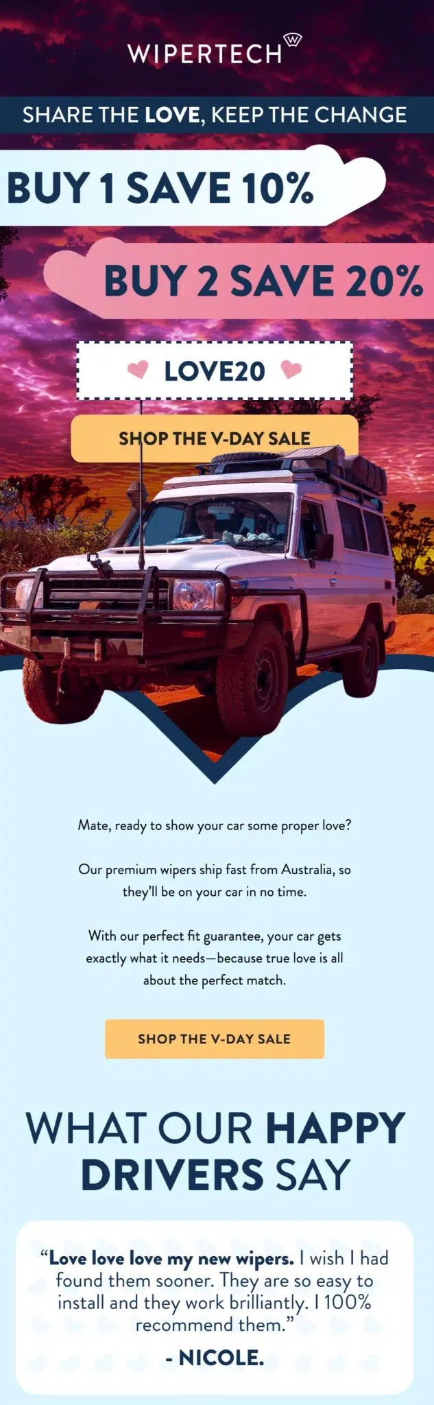 Wipertech Valentines Day email design by Flowium.