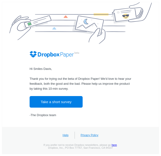 Email design with Gratitude for Review.