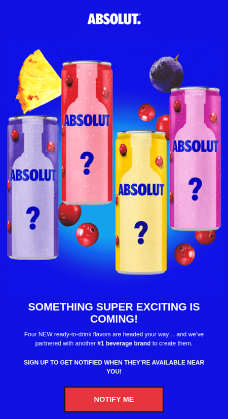 Email design with Product Announcement by Absolut.