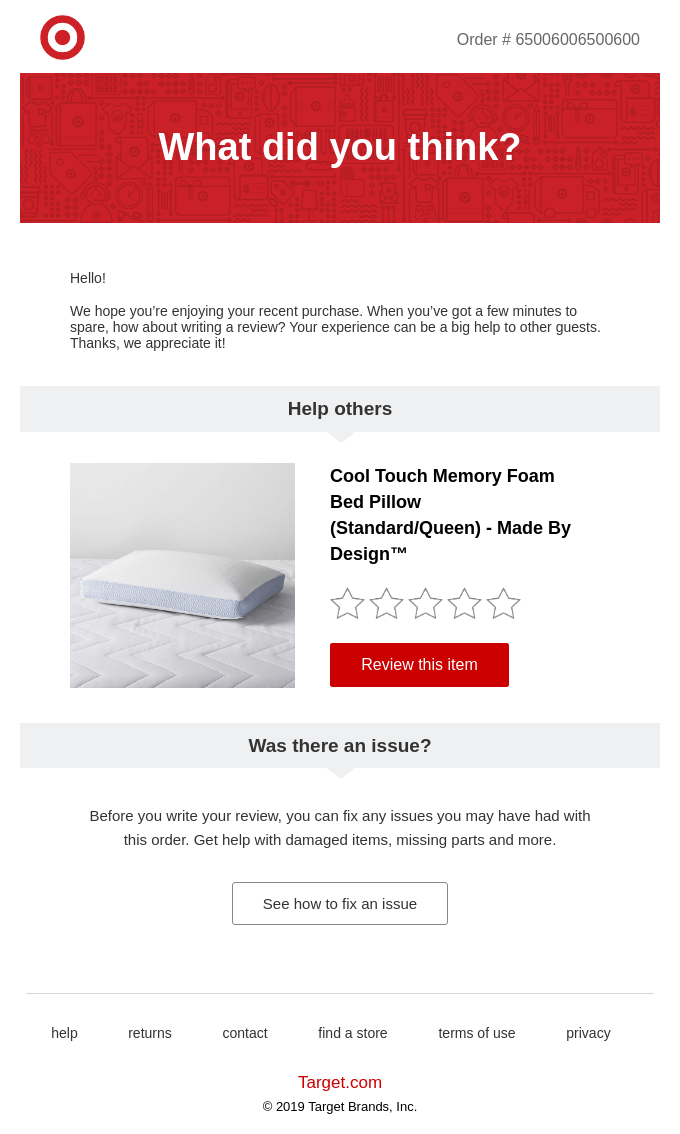 Example of a post purchase automated email