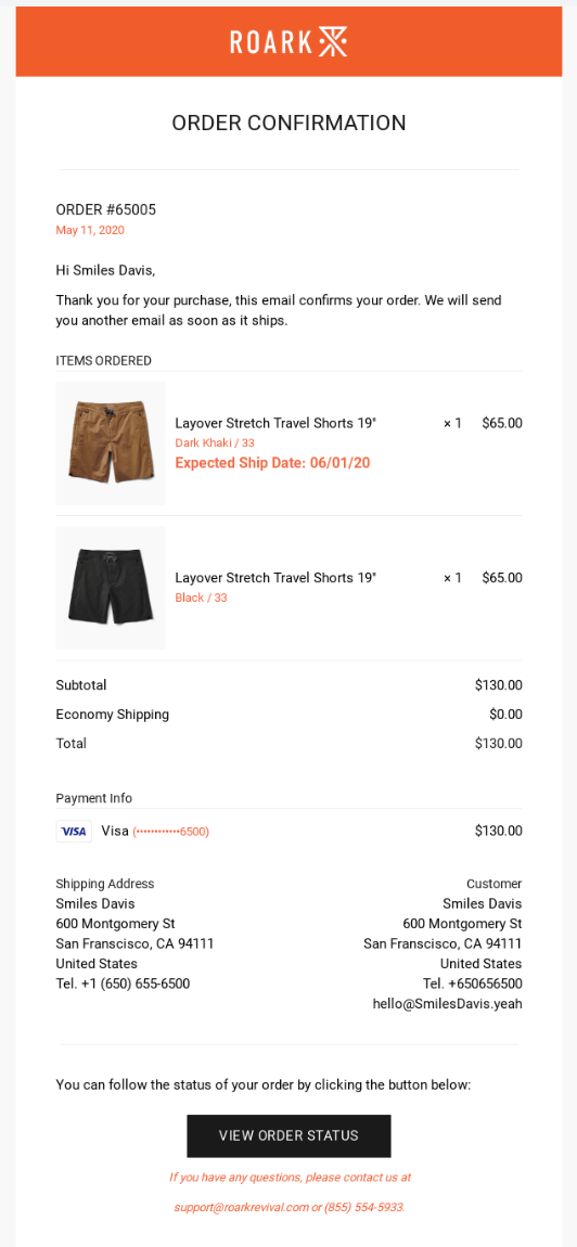 Transactional email example: receipt