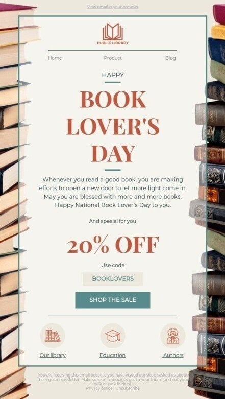 Book Lover’s Day email design.