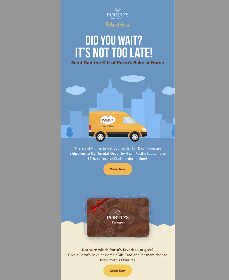 portos bakery fathers day email with gift card  message