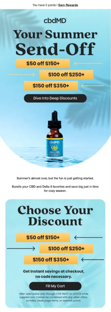 cbdMD End of Summer Sale email design.