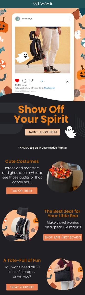 WAYB Halloween email design as an example of Combining Emails & Social Media Marketing.