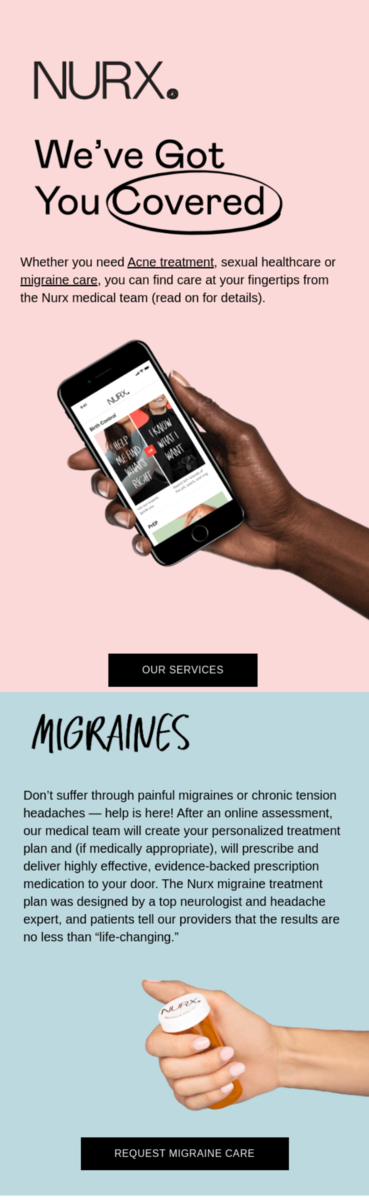 Migraine Awareness Week email design by NURX.