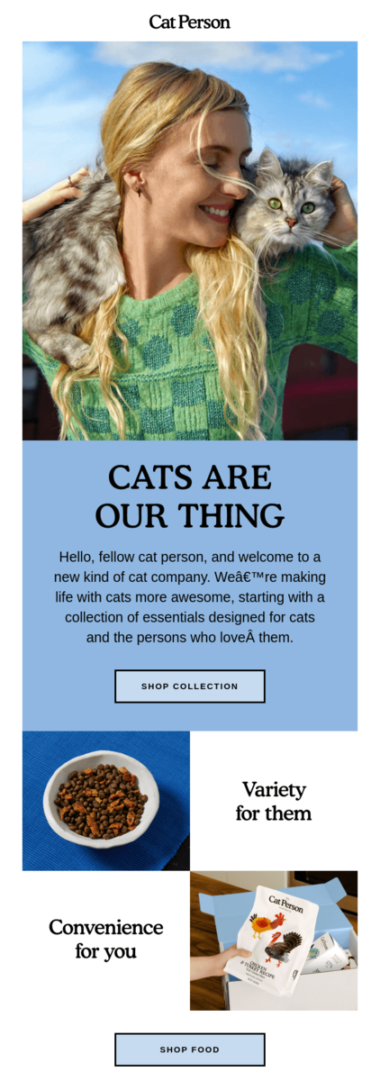 Happy Cat Month email design by Cat Person.
