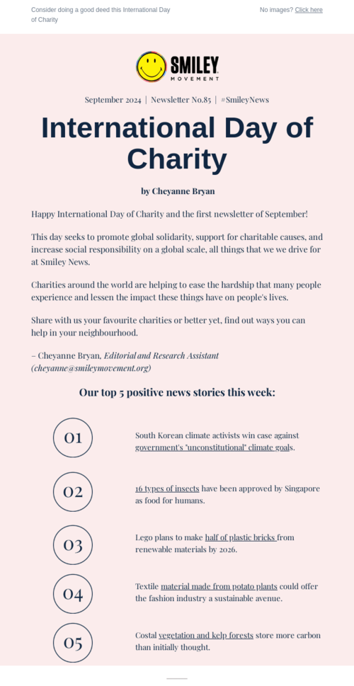 International Day of Charity email design by Smiley.