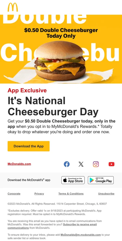 National Cheeseburger Day email design.