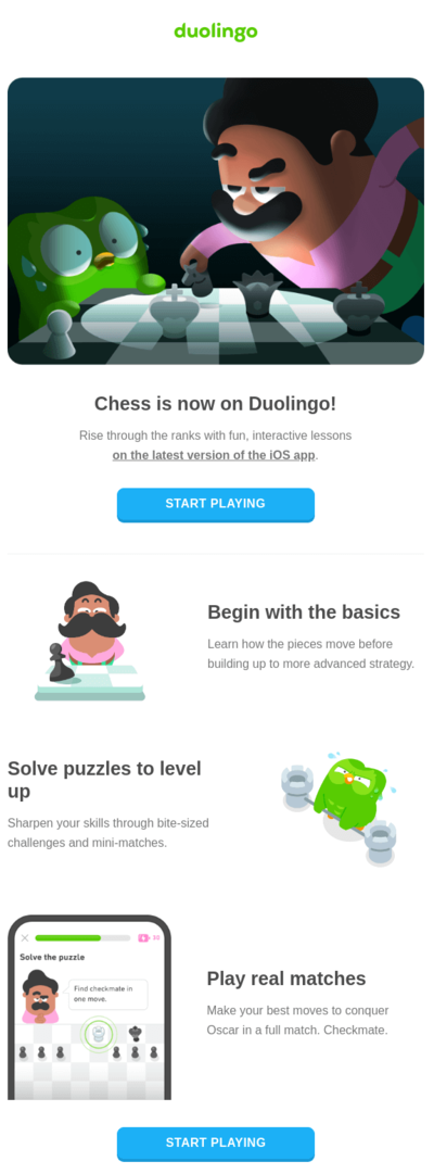 Chess Day email design by Duolingo.