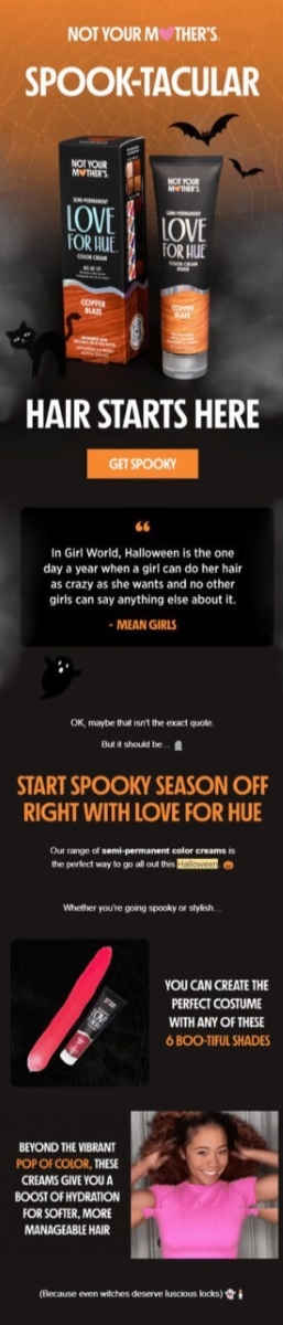 Spook-tacular hair starts here email example by Not Your Mother's.