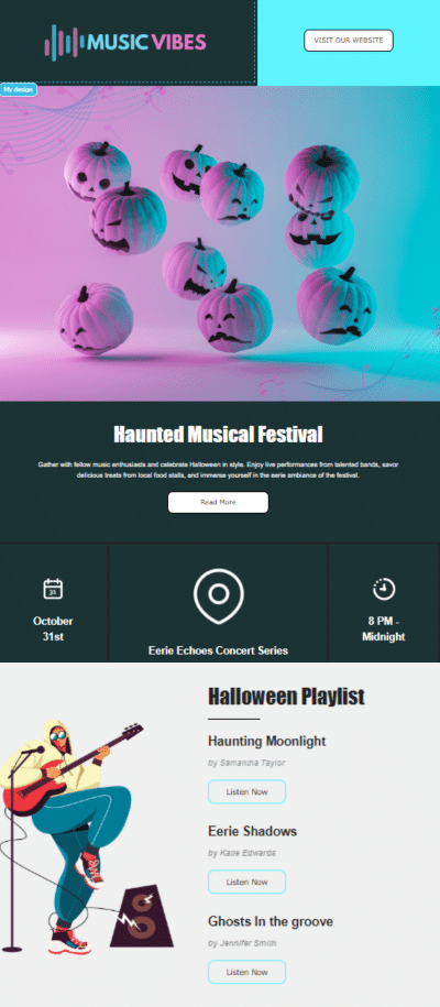 Email design with Scary Playlist for Halloween.