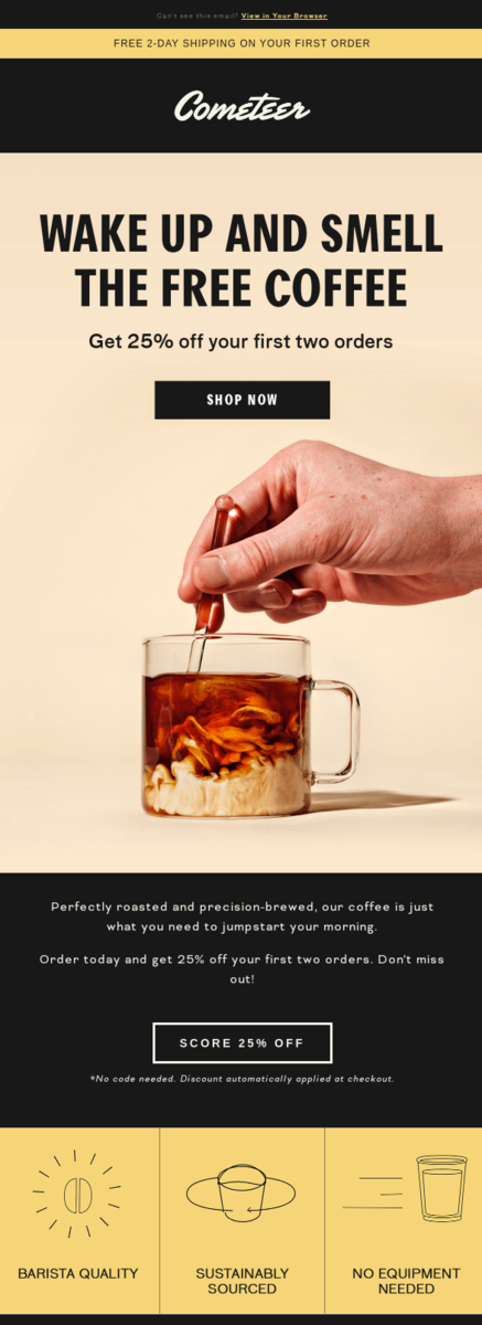 National Coffee Day email example.