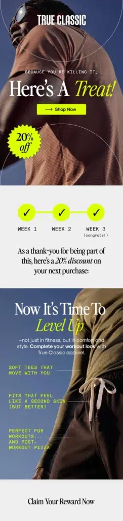 Email design for TrueClassic brand.