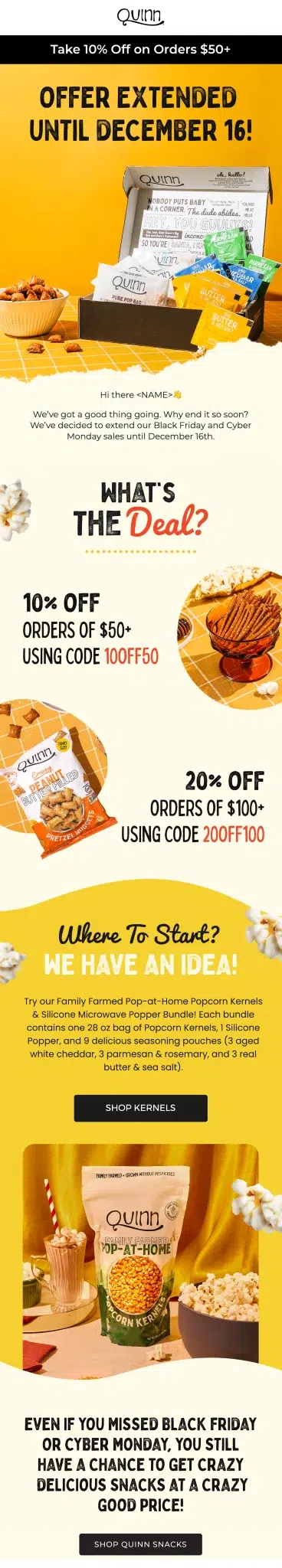 Quinn Snack email design for case study.