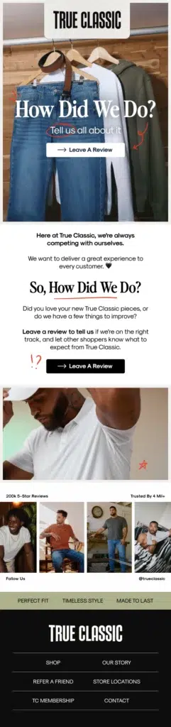 Email design for TrueClassic brand.