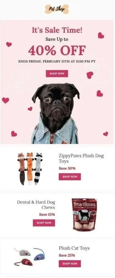Pet Shop email for National Dog Day with discount promotion