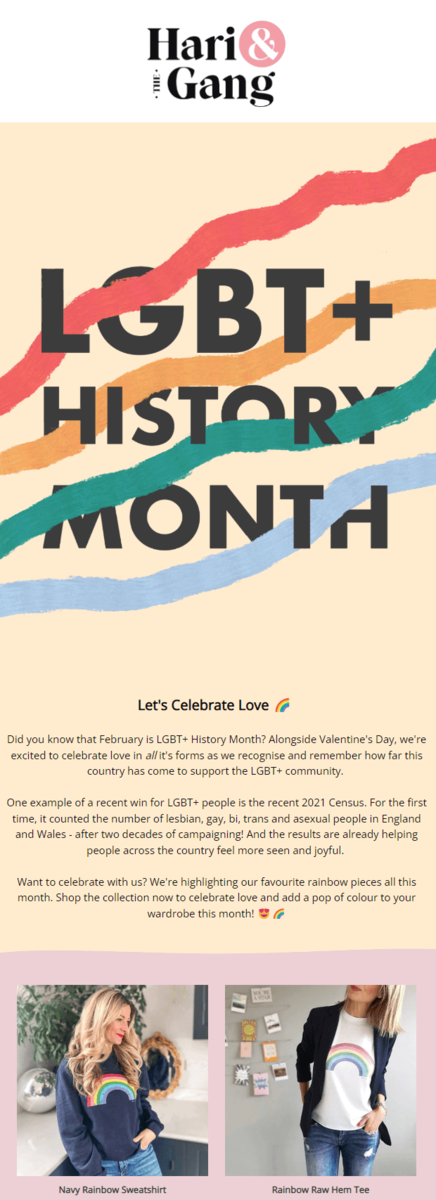 LGBT history month email by Hari and Gang.