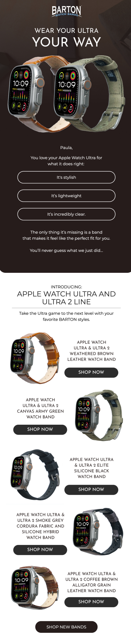 Barton watch email design for case study.