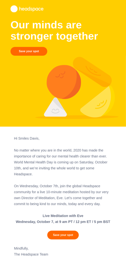 Mental health day email by Headspace.