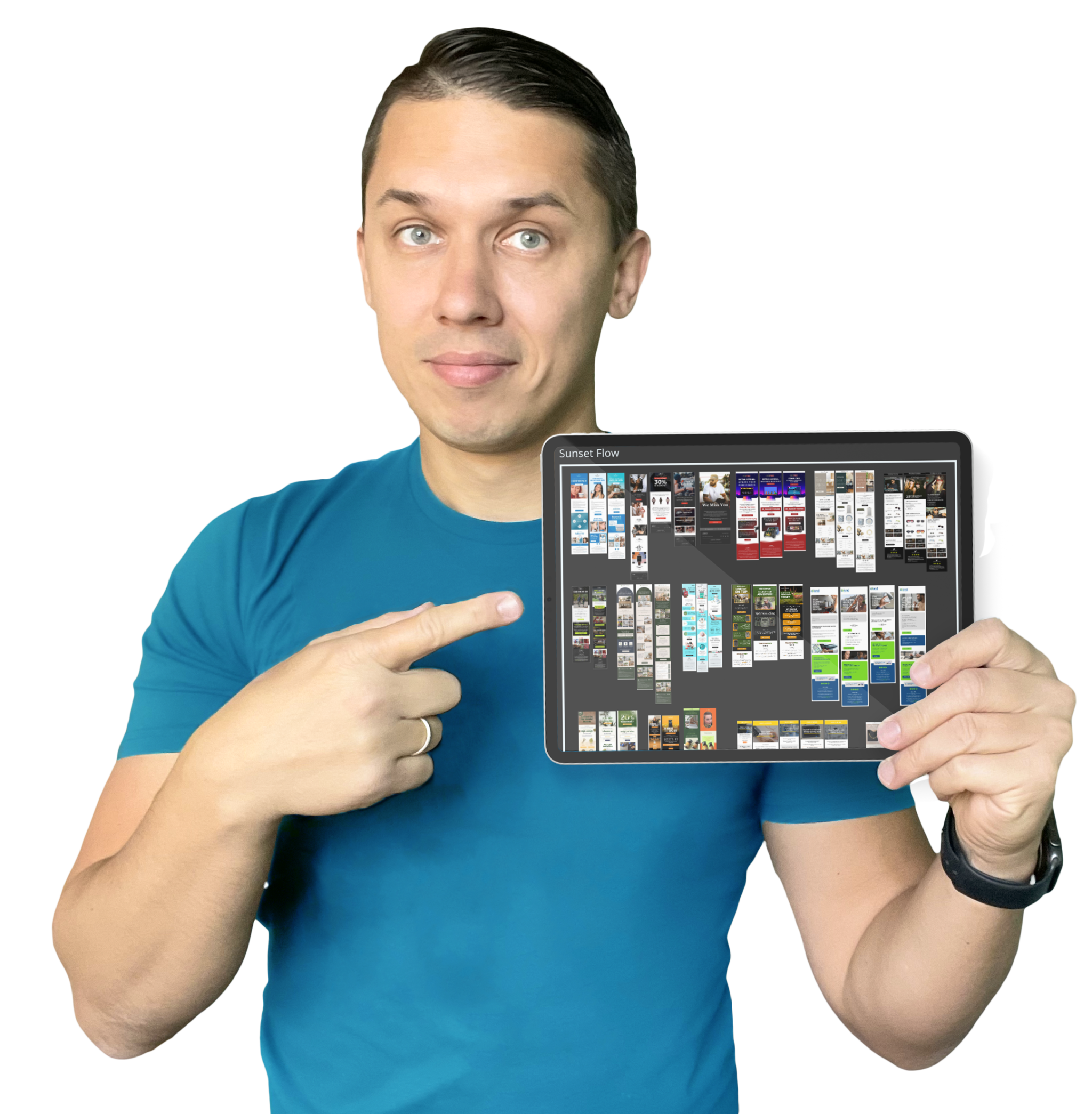 Andriy Boychuk is pointing to email design examples.