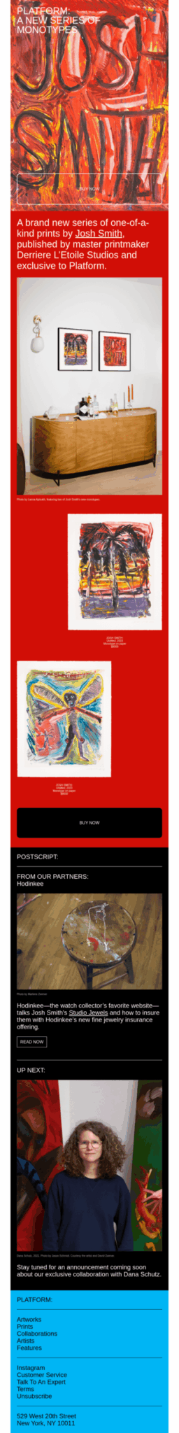 Screenshot of the art gallery's website showcasing new series of artworks.